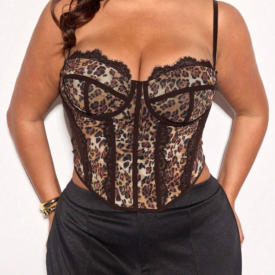 Cross-Border New Style Plus Size Corset Top Sexy Leopard Print Outerwear Large Size Corset with Fishbone Bra