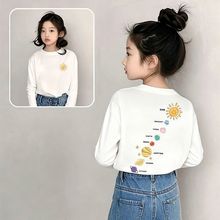 2025新款秋季潮牌童装百搭樱桃重磅棉小标符号印花宽松长袖T恤女