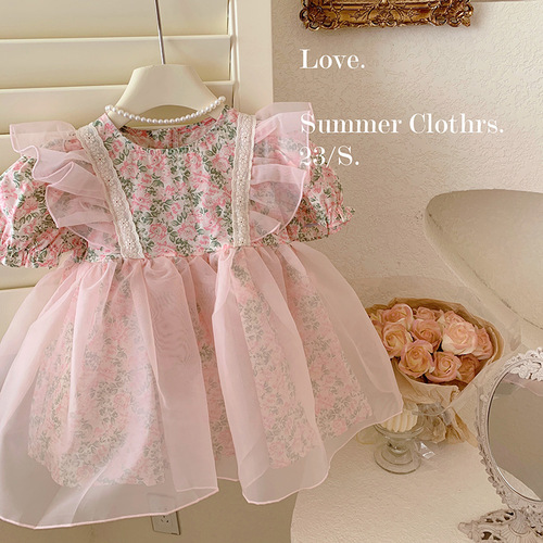 Girls Floral Princess Dress 2024 New Children's Korean Style Puff Sleeve Baby Style Summer Korean Style Dress