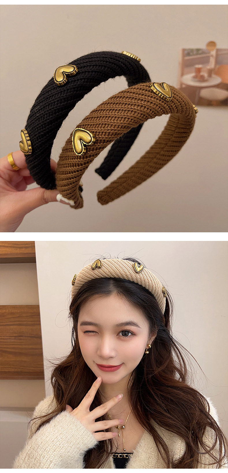 Elegant Retro Heart Shape Sponge Hair Band display picture 2