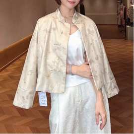 南油100桑蚕丝织金薄棉棉衣 冬新中式女盘扣复古外套唐装上衣