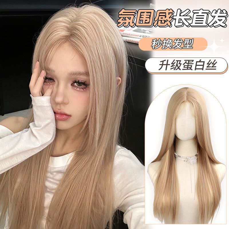 [American Sweetheart] Wig for Women with Long Straight Hair, White Golden T-Shaped Lace, Natural Elegant, Simulated Scalp Full Wig
