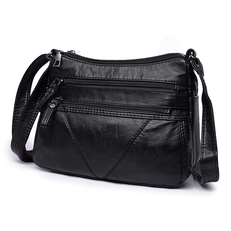 Multi Layer Soft Leather Bag, Middle-aged Women's Crossbody Bag 2024 New Versatile Simple Shoulder Bag, Large Capacity Mother Bag_voghion.com