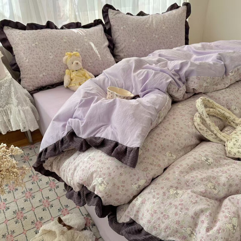 Class a Pure Cotton Four-Piece Bedding Set Wrinkled Yarn Floral Bed Sheetss and Fitted Bed Sheetss Single and Double Dormitory Student Three-Piece Set Class a Pure Cotton Four-Piece Bedding Set Wrinkled Yarn Floral Bed Sheetss and Fitted Bed Sheetss Single and Double Dormitory Student Three-Piece Set