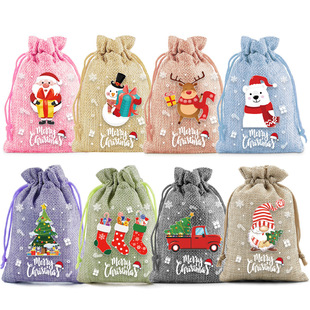 New 2025 Cross-Border Party Holiday Gift Bag Christmas Burlap Drawstring Children's Candy Bag Burlap Sack