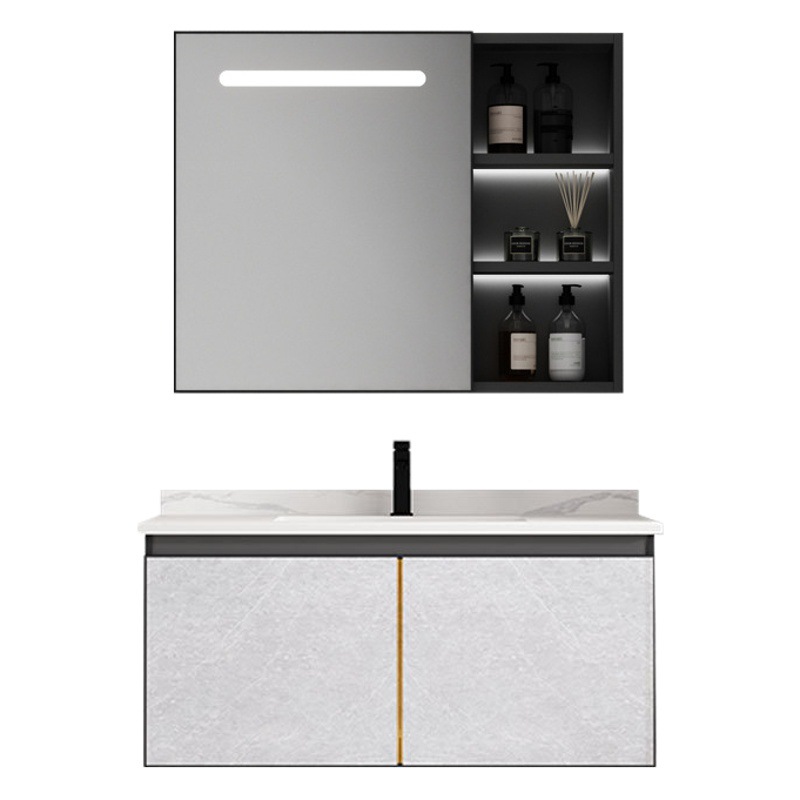 Engrosamiento de aluminio del espacio gabinete de baño fábrica al por mayor gabinete de baño espejo inteligente lavabo Placa de roca lavabo gabinete