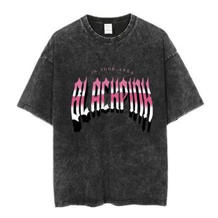 blin ink printed short-sleeved shirt ripped washed trendy T-shirt support clothes round neck drop shoulder top