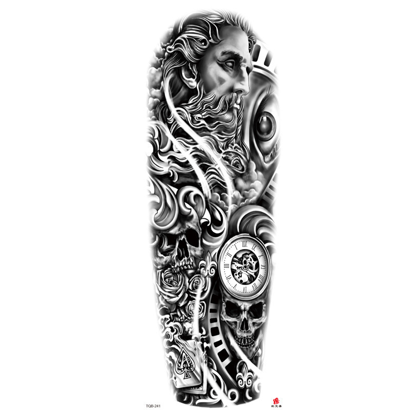 Cross-border dedicated full arm tattoo stickers wholesale waterproof large flower arm tattoo stickers sketch plain black and white factory direct sales Cross-border dedicated full arm tattoo stickers wholesale waterproof large flower arm tattoo stickers sketch plain black and white factory direct sales