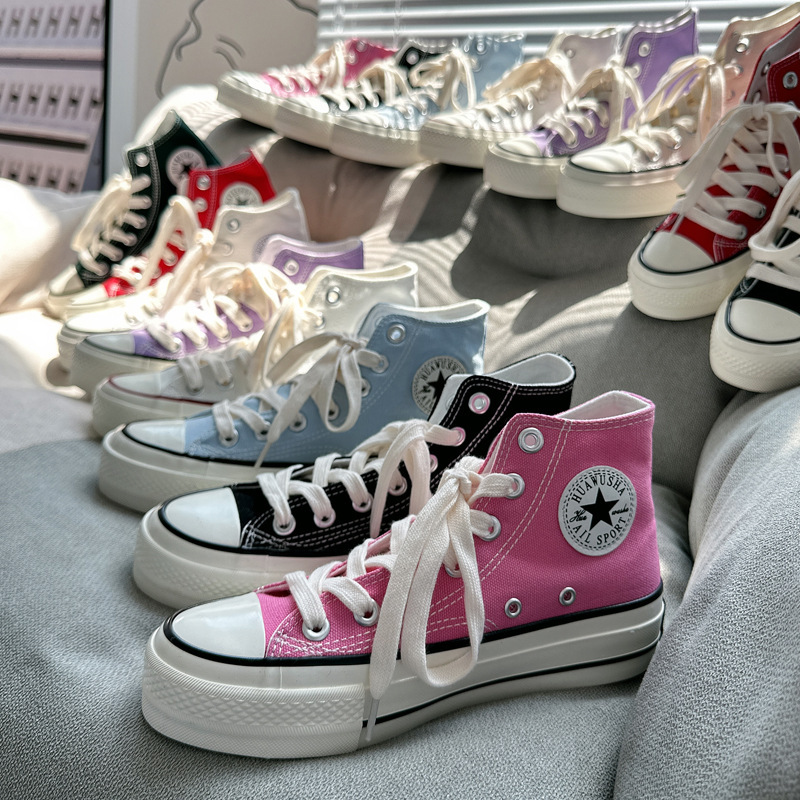 High-Top Pink Thick-Soled Canvas Shoes for Women 1970 Classic Retro Versatile K-Style Nchin Student Purple Sneakers for Women H-