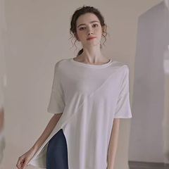 New summer sports tops for women, loose slit short-sleeved T-shirts, running fitness half-sleeved blouses, sexy yoga clothes