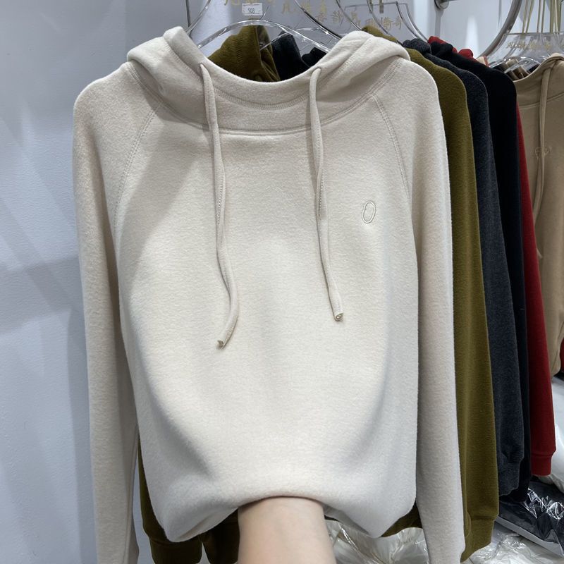 European-Style Loose Hooded Fleece Sweatshirt for Women 2025 Autumn and Winter New Versatile Warm Lazy Style Base Hoodie