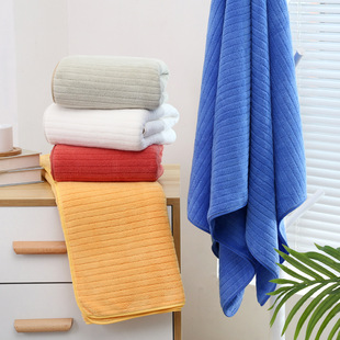 Foreign Trade Simple Plain Striped Towel, Household Soft Absorbent Coral Fleece Bath Towel Gift Set, Highly Absorbent