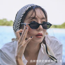 2026跨境新款复古椭圆时尚太阳镜 欧美个性ins方块金属装饰墨镜女