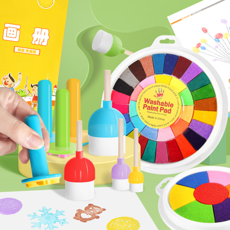 Children's graffiti finger painting ink pad disc 36 colors kindergarten DIY palm painting rubber stamp ink pad set