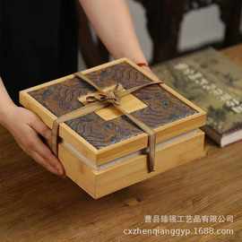 中式茶饼包装盒木质绑绳紫砂茶壶茶具包装盒多用途包装收纳盒