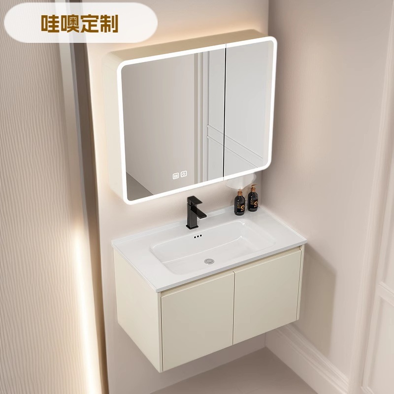 厚みのあるハニカムアルミニウムバスルームセラミック一体型洗面器隠しプッシュプル風水ミラー洗面台バスルーム洗面台|undefined