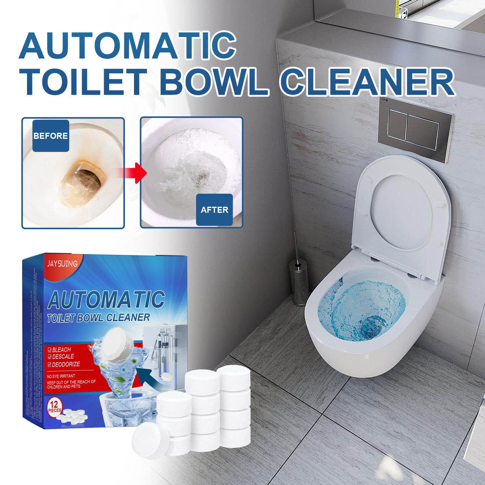 Jaysuing Clean Tablets Household Toilet Bowl Deodorizing Stain Remover Magic Descaler Deodorizing Cleaning Effervescent Tablets