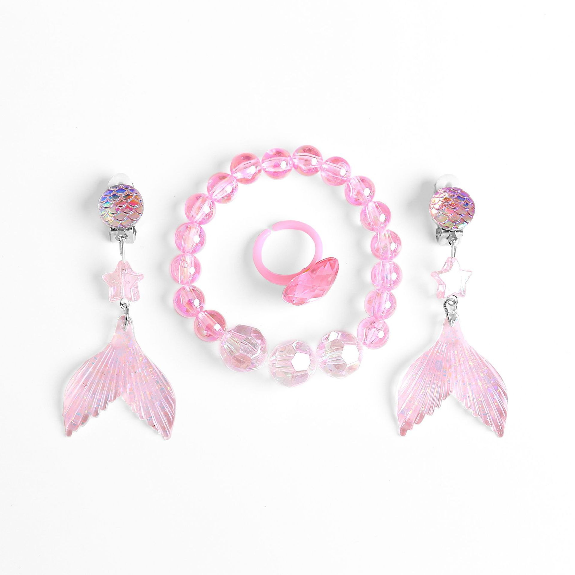 Collar para niños sirena cola collar de perlas para niñas pulsera anillo pendientes traje para niñas accesorios para bebés