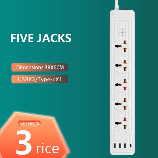 Plug 215 white/6 -bit |+3USB+1PD3 meters