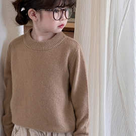 2025秋冬男女儿童通用100%纯羊毛衫纯色半高领套头宽松打底衫毛衣