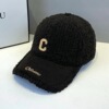 Velvet demi-season brand baseball cap, fashionable keep warm hat, with embroidery