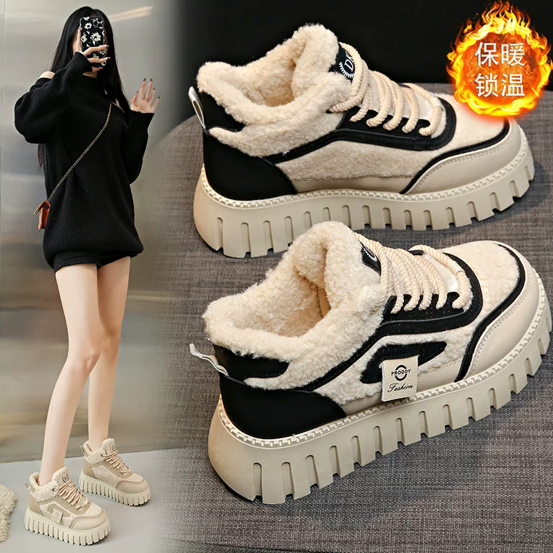 Platform winter sneakers, thick‑sole plush lined, microfiber PU upper, sizes 35–40