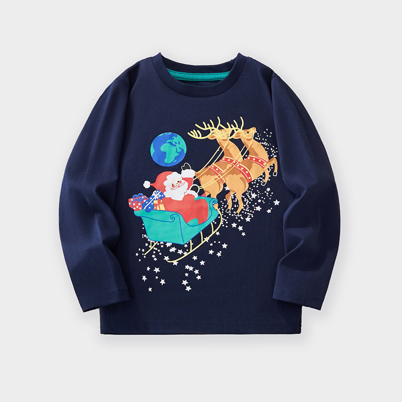 25 Europa y los Estados Unidos ropa infantil transfronteriza otoño y invierno Navidad camiseta de manga larga impresión de dibujos animados jersey infantil al por mayor en stock
