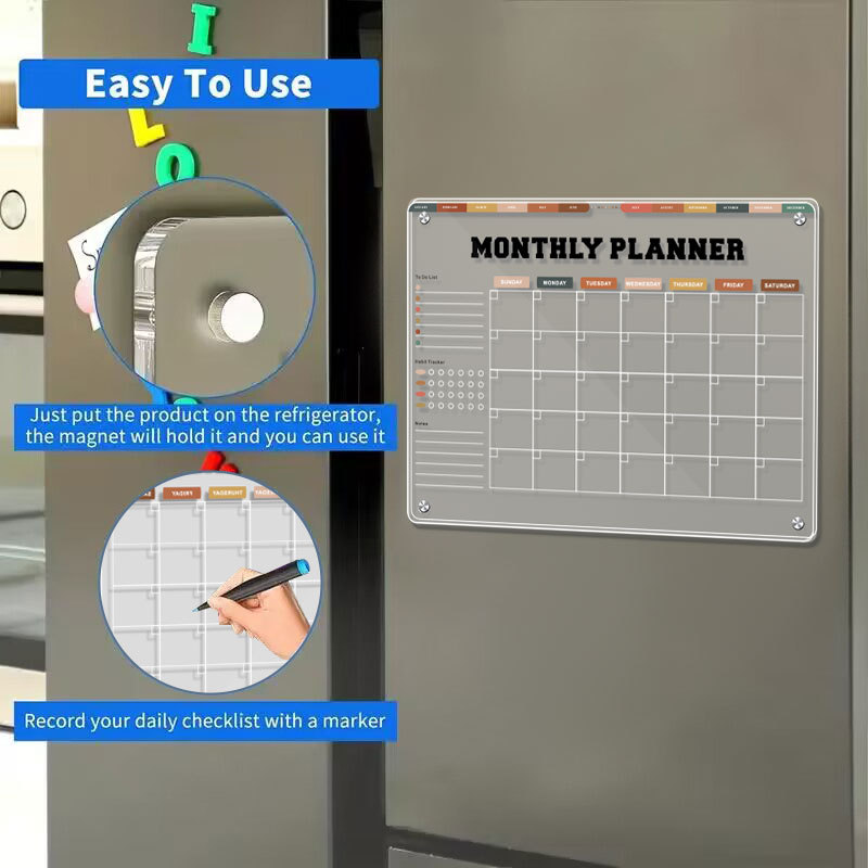 Transfronterizo en stock acrílico borrable tablero de mensajes de succión magnética refrigerador etiqueta seco borrar tablero de escritura traje semanal y mensual plan pizarra image 5