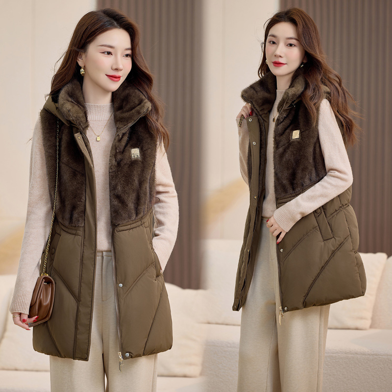 2025 otoño y invierno chaleco de algodón de plumón chaleco de mujer chaleco con capuchón chaleco de invierno de punto chaleco grueso chaleco image 1