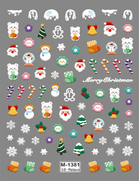 最新のクリスマスレリーフシリーズ爪貼り5D立体レリーフサンタクロースクリスマスツリークリスマス動物ネイルアート|undefined