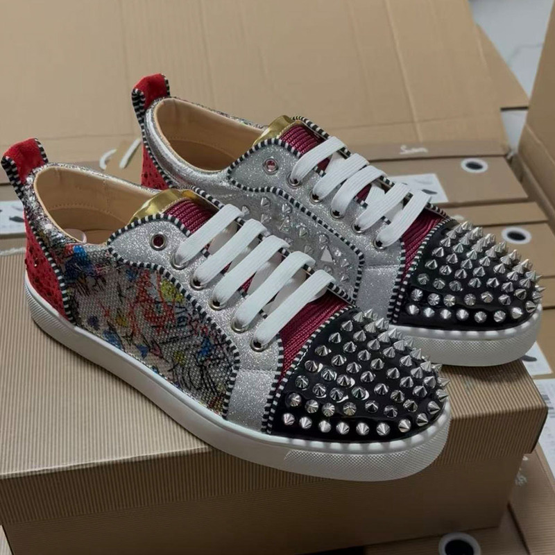 2026 red-soled shoes, unique fashion style, stylish studded shoes, men's large size casual sneakers, women's CL trendy versatile shoes