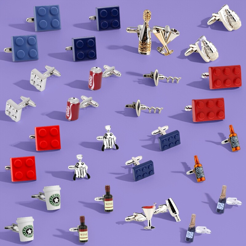 Dongguan Chang'An Spot Cufflinks Building Blocks Red Wine Bottle Cup Bottle Opener Cola Spray Printing Cufflinks Cuff Nails