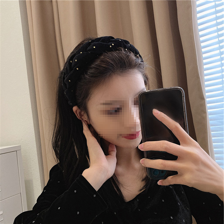 Twist trenza alta Cráneo diadema superior cara pequeña horquilla de terciopelo retro francés nuevo Internet celebridad diadema engrosada mujer Otoño e Invierno