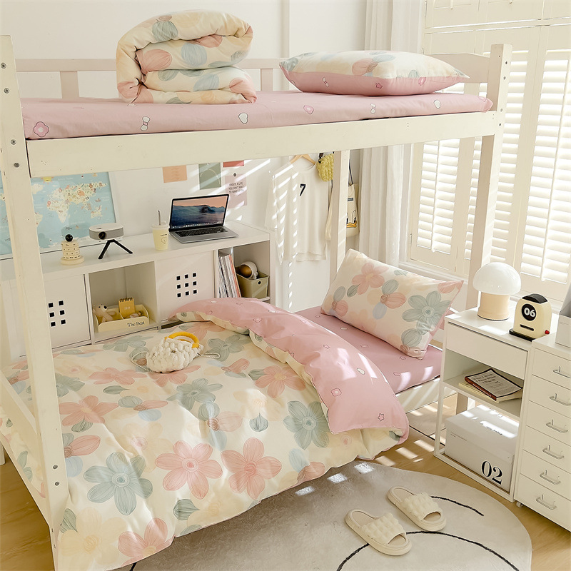 Edredón de algodón completo un conjunto completo de ropa de cama de seis piezas, dormitorio de estudiantes individuales, colchón de cama de tres piezas