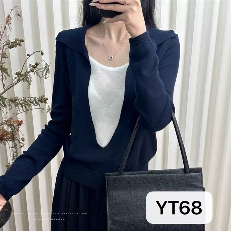 高级感时尚气质假两件撞色松弛感毛织针织衫长袖毛衣女装实力工厂|undefined