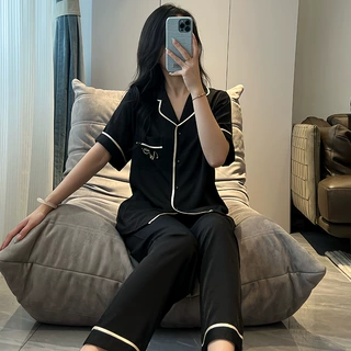 加工定制天丝棉睡衣女短袖大码纯色高级感套装春秋薄款外穿家居服