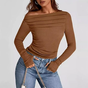 Топ с длинным рукавом на одно плечо хлопок рубчик в стиле Y2K