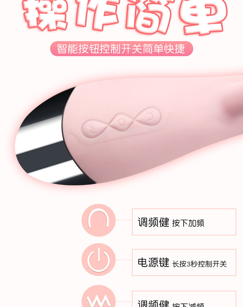 10-Frequency Vibrating Egg Vibrator, Silicone Body Wand, USB Rechargeable, Pink or Blue — detail image 3