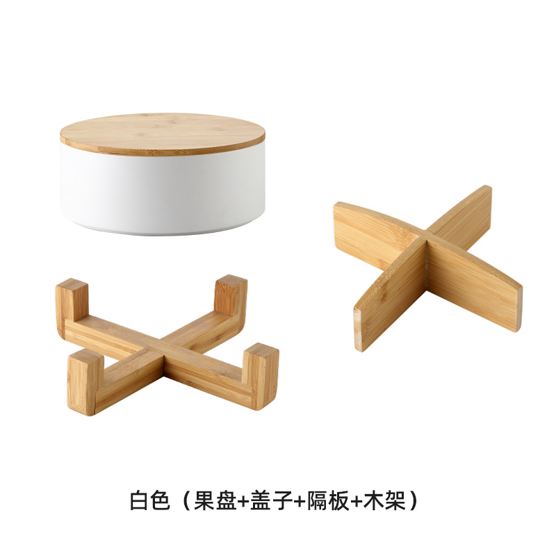 Caja de caramelo de cerámica de bambú nórdico hogar sala de estar mesa de café de cerámica plato de fruta seca compartimiento con tapa Internet Celebrity Snack Plate