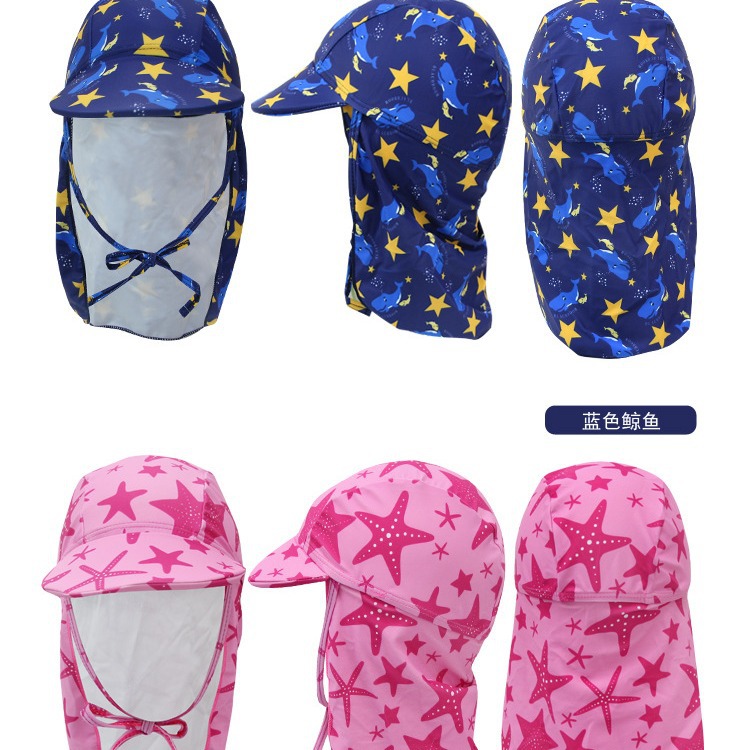 Niños y niñas protección solar gorro de natación playa juego cuello protección sombrero para el sol gorro de natación protección para los oídos sombrero de tela sombrero para el sol