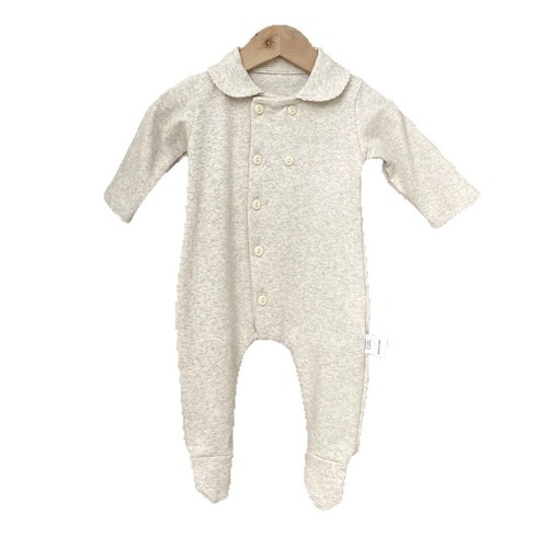 Newborn Spring Clothing—Class A Baby Small Lapel Open-Chest Single-Row Button Long Romper with Footed Onesie and Bib-style Overalls