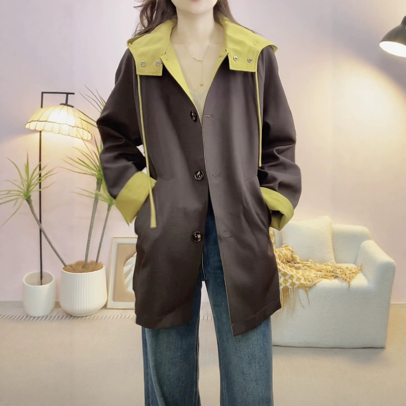 【On sale at the counter】2026 Spring and Autumn New Fashionable and Stylish Casual Hooded Two-Tone Trench Coat 160 【On sale at the counter】2026 Spring and Autumn New Fashionable and Stylish Casual Hooded Two-Tone Trench Coat 160