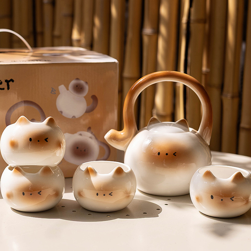 Gato siamés linda cola pequeña forma de gato creativo taza de cerámica de alto valor taza de café regalo pareja