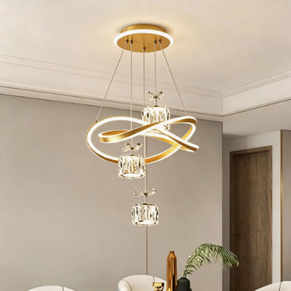 Circular Crystal Dining Pendant Light, New Led Minimalist Modern Dining Room Island Light, Light Luxury Bauhaus Lighting Fixtures Circular Crystal Dining Pendant Light, New Led Minimalist Modern Dining Room Island Light, Light Luxury Bauhaus Lighting Fixtures