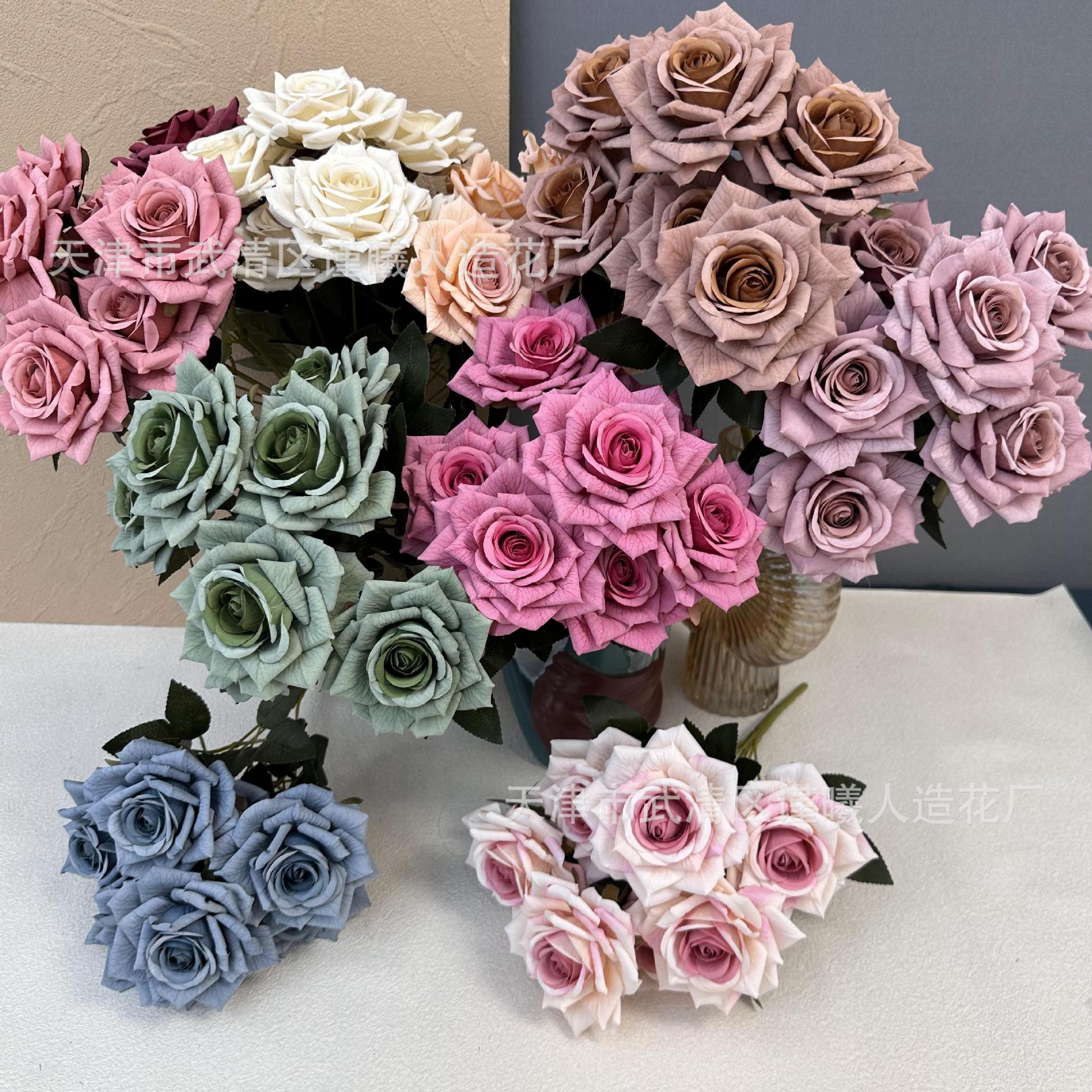 Flor artificial 7 Manta Rosa boda novia con flor hogar sala de estar decoración Flor de seda fotografía apoyos flor