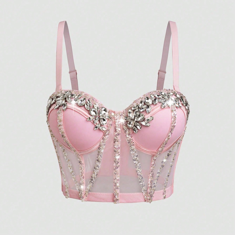 Manufacturer Lu Qiuguo Db1750 Camisole Vest, Pure Handmade Rhinestone Sequin Bra, Solid Color Outerwear Camisole Vest
