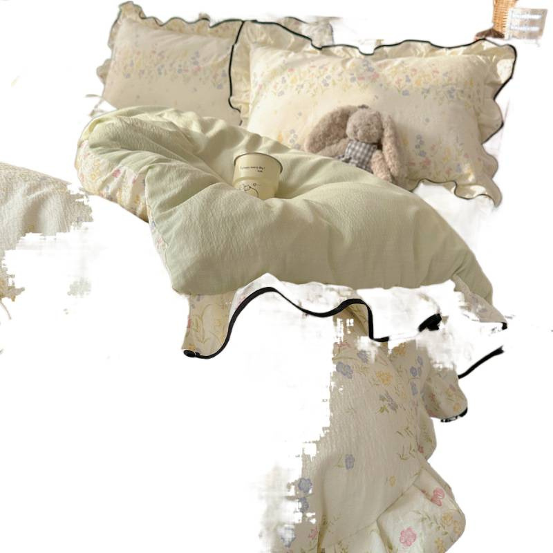 Ice Silk Cooling Duvet Cover Set Ruffled Edge Gauze Bedding 4 Piece_voghion.com