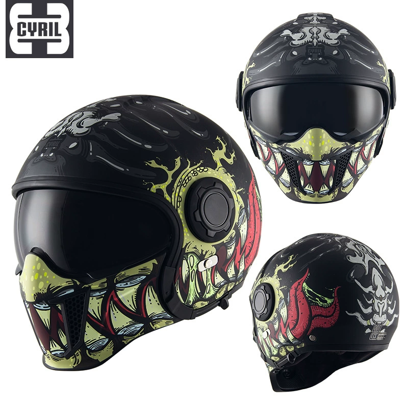 К Cyril ретро-штамп шлем четырех времен черный воин Harley полубhelmet комбинированный шлем мотоцикла полный шлем мужской локомотив сертификация 3C