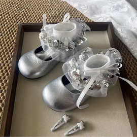 织吖织儿童袜原创设计师手工亮片韩版纯色蕾丝花边中筒袜公主袜