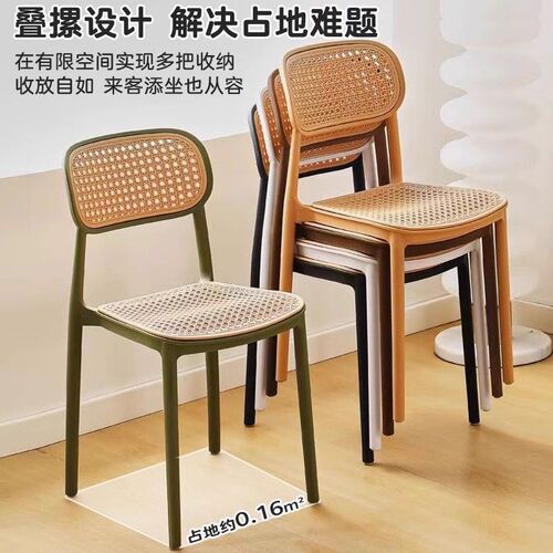 Thickened Home & Restaurant Dining Table Chairs in Rattan Style — Comfortable, Ergonomic Design with Simple Plastic Backrest, Ideal for Both Residential and Commercial Use